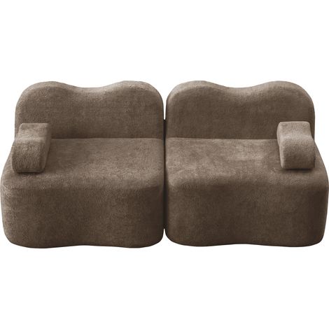 ELVMI Canapé modulaire 2 places en velours avec assise profonde et accoudoirs amovibles, Marron (1/5)