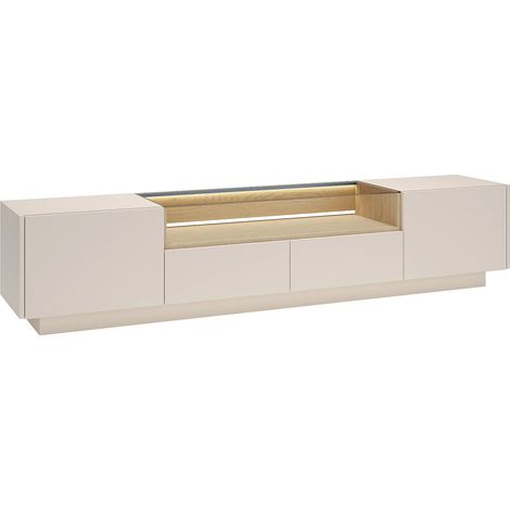 Meuble TV 2 portes, 2 tiroirs et 1 niche avec LEDs - Beige et naturel clair - ALIVENTO (1/5)