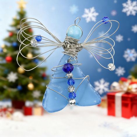 Pendentif Angel En Verre De Mer - Décor Festif Naturel Avec Cadre En Fil Métallique - Accessoire Personnalisé Pour Maison - 1 Pièce (1/5)