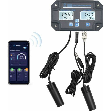 Testeur de qualité d'eau numérique Wi-Fi 6 en 1 : analyseur mural pH/EC/TDS/sel/gS/température, surveillance à distance via application, alarme (1/5)