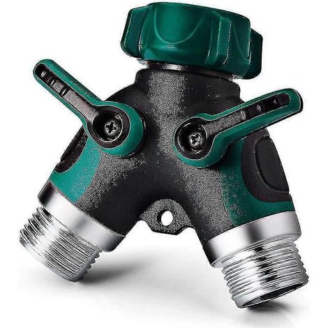 Raccord en Y à 2 voies pour tuyau d'arrosage, corps de robinet distributeur en métal avec poignée caoutchoutée confortable et lisse