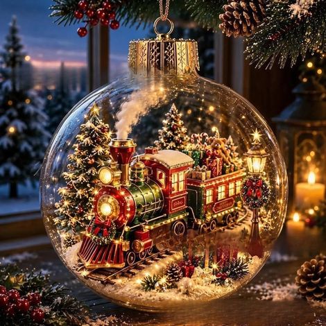 Nouvelle décoration de Noël en acrylique - Diorama - Ornement de Noël - E -