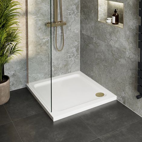 Low Profile Square Shower Tray With Brass Waste 760 x 760mm (1/4)