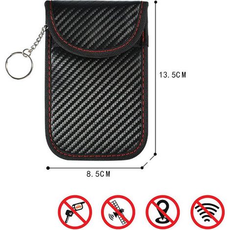 Etui Anti RFID Clé Voiture Signal Blocage Faraday Pochette Sac, Lot de 2 Pochettes Blocage Signal RFID pour Clé Voiture, Étui de Protection Anti RFID en Fibre de Carbone--Fibre de carbone recta (1/5)