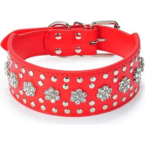 Collier de chien en cuir clouté (Rouge S)-