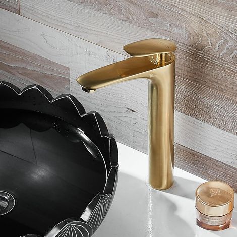 Robinet Lavabo Mitigeur Salle de Bain, Or brossé, Robinet Haut Pour Lavabo (1/5)