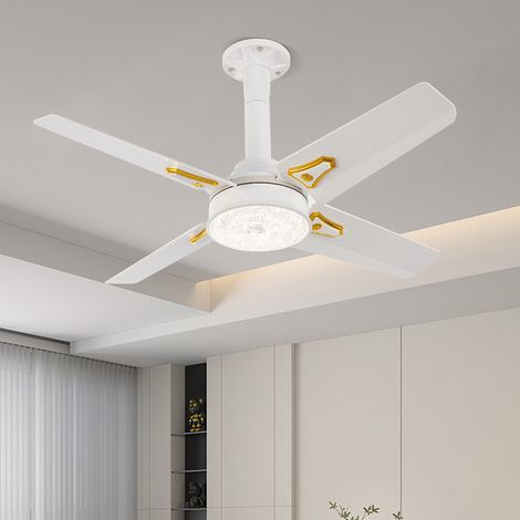 Ventilateur de plafond LED 48W blanc E27 – 3 vitesses, télécommande, éclairage 3 tons, 4 pales, ventilateur économique pour pièce intérieure (1/5)