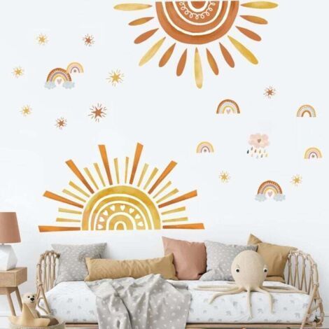 Stickers Muraux Enfants Arc en Ciel Soleil Autocollants Muraux Mural Stickers Étoile Boho pour Chambre Enfants Bébé Pépinière (1/5)