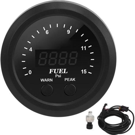 2-1/16 inch 52mm Oil Pressure Gauge Kit, Ultra Thin, 15psi, Red LED, Accurate, Stable, Shockproof, Fuel Press (1/5)