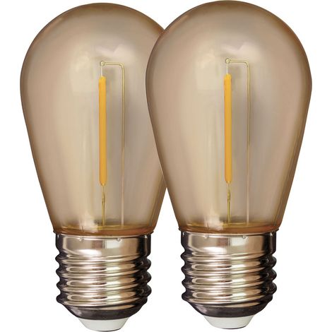 Lot 2 Ampoules LED E27 Décoratives Diam. 45mm, 0.6W, 55 lumens, 2700K Blanc-chaud, plastique ambré haute résistance conçu pour l'éxterieur - Tibelec