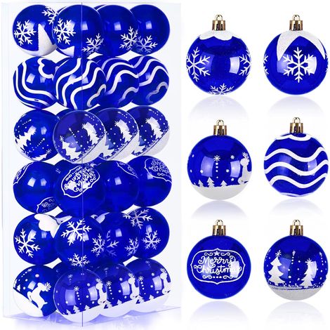 Lot de 36 boules de Noël bleues de 5,8 cm – Décorations de sapin de Noël délicates et scintillantes à suspendre – Décorations d'intérieur à suspendre pour arbre de Noël, couronne de Noël (1/5)
