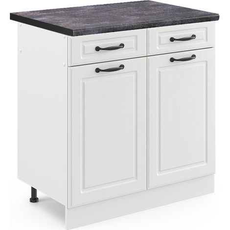 Mueble bajo de cocina R-Line, Blanco casa de campo, 80 cm , ET Antracita, Vicco