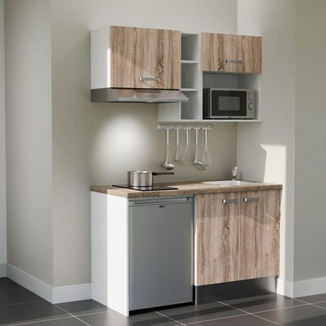 Kitchenette K13L-PT - 140 cm - plan stratifié, évier inox, électroménager inclus