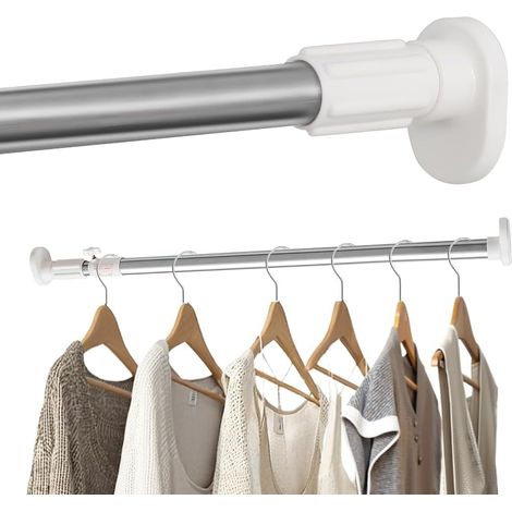 Tringle à Nideau de Douche en Acier Inoxydable Tête Ovale Droite Extensible Fenêtre Rideau Tension Rail Barre Cintre Support de Poteau (1/5)