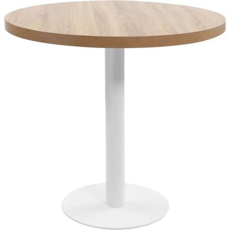 Table de bar ronde bois clair et pieds métal blanc Beth D 80cm (1/5)