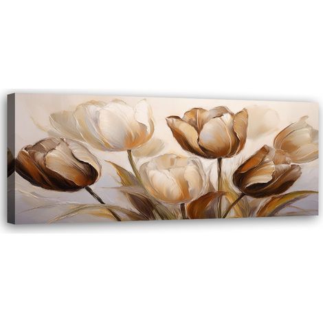 Tableau déco Fleurs de tulipes beige sépia 90x30 (1/5)