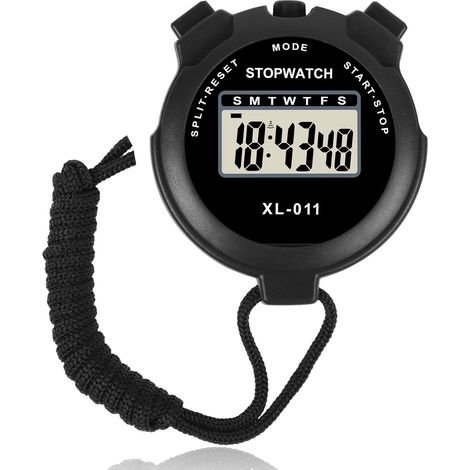 Cronómetro electrónico impermeable, multifunción, digital, cronómetro deportivo negro, temporizador de intervalos digital, reloj de árbitro ABS para exteriores con cordón. (1/5)