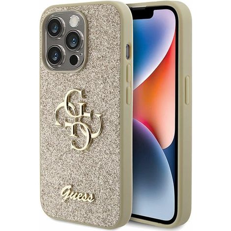 Guess GUHCP15LHG4SGD iPhone 15 Pro 6,1" Gold/Gold Hartschalenetui Glitzerschrift Big 4G (1/5)