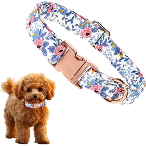 Collier pour chien réglable avec boucle en métal, design rose rouge, coton doux, 30-45 cm, petit moyen grand chien (1/4)
