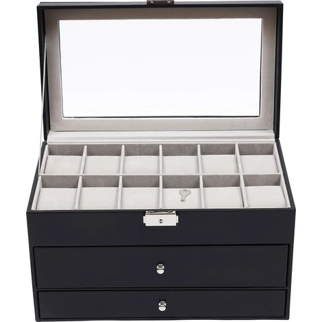 Schmuckaufbewahrungsbox, 25 Fächer, elegantes Design, schwarz (1/2)
