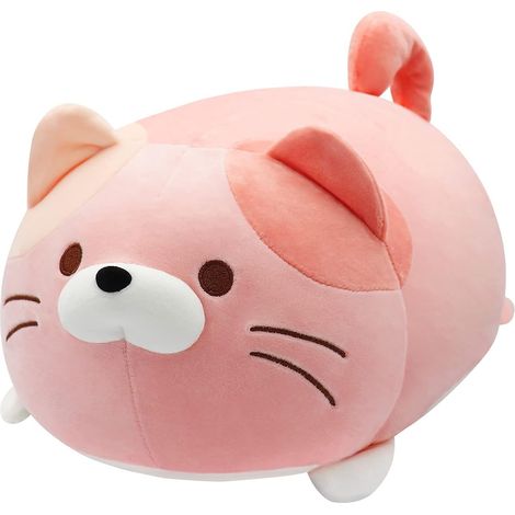 Coussin en peluche chat de 50 cm, gros chat en peluche - Coussin en peluche, jouet en peluche, cadeau en peluche, animal en peluche réaliste (rose)