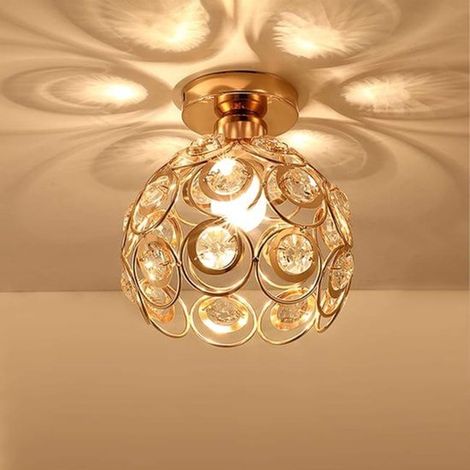 Mini lámpara de araña dorada，lámpara de techo de cristal，color dorado (fuente de luz no incluida) (1/2)