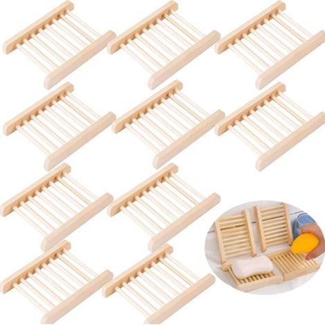 Bambou Bois Porte Savons,10pcs Porte Savons Boîte à Savon Porte-savon Écologique En Bois De Bambou Naturel Pour Douche Salle De Bain Cuisine Éponge Savon 11.5x1.8x9cm (1/5)