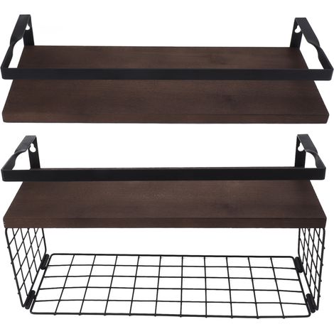 Set aus 2 rustikalen, wandmontierten Metallregalen zur Aufbewahrung, Hängeregale für Badezimmer, Küche, Büro (1/5)