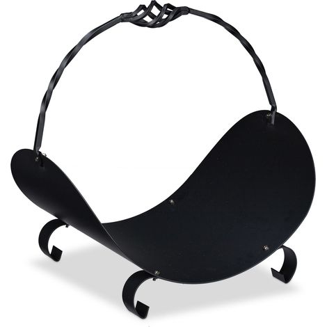 Cesto ovale porta legna decorativo nero 50 x 30 x 30 cm con maniglia per il trasporto design in acciaio nero 130009264