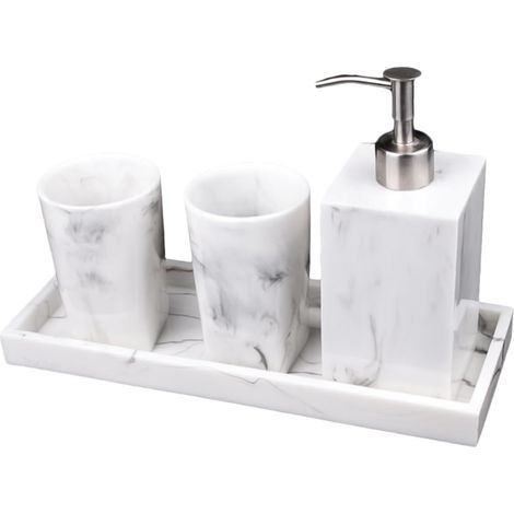 1 Ensemble Salle de Bain Résine avec Distributeur de Tasses et Plateau Organisateur Design Accessoire Pratique pour Salle de Bain Cuisine Bureau ou (1/5)