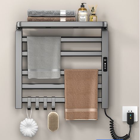 Sèche-Serviettes Électrique Gris Foncé 50x50cm, Double Couche 5 Barres, Contrôle WIFI, Aluminium, Chauffage Rapide Antibactérien Anti-Acariens, Poids Support 20kg, pour Salle de Bain (1/5)