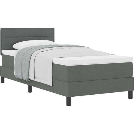 Matelas à ressorts avec tête de lit, gris foncé, 80 x 200 cm, recouvert de tissu. (1/5)