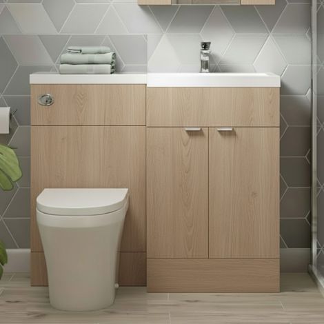Hudson Reed Fusion RH Combination Unit with 500mm WC Unit - 1000mm Wide - Bleached Oak (1/5)