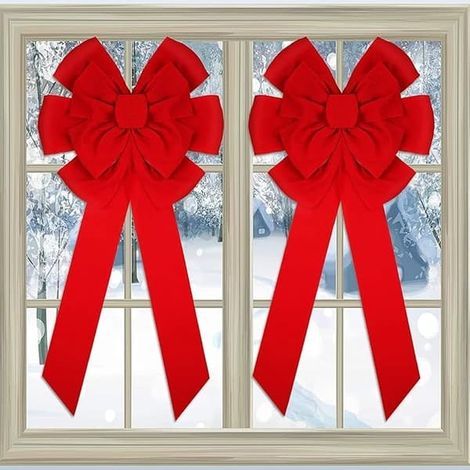 Weihnachtsrosetten aus rotem Samt, 49 cm x 25 cm, große rote Türrosetten, Weihnachten (1/5)