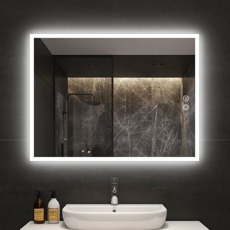 byecold Badspiegel mit Beleuchtung, LED Badezimmerspiegel 80x60CM, Wandspiegel Bad Spiegel mit Touchschalter, Beschlagfrei Dimmbar Warmweiß Kaltwei (1/5)