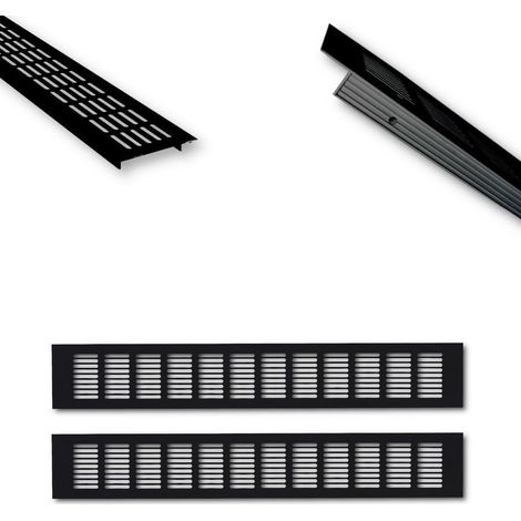 Grille d'aération en aluminium - 50 x 8 cm - Noir - Grille d'aération de porte par paire de 500 mm - Ventilation idéale pour cuisine, salle de bain, toilettes, armoire - Moustiquaire - Grille (1/4)