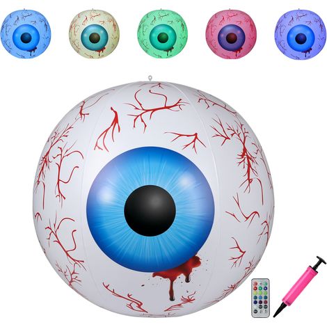 (2 par paquet) (Pompe à air incluse, voir photo) Œil lumineux LED d'Halloween (pile bouton et télécommande incluses) Matériau PVC avec plusieurs couleurs de lumière (deux piles CR2032 dans le réflecte (1/5)