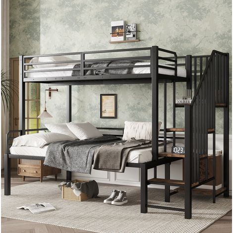 Cama litera juvenil con almacenaje metal MDF negra OKMYHOME (1/5)