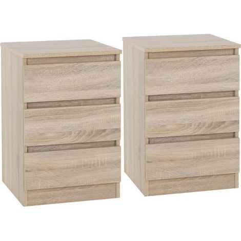 Malvern 3 Drawer Bedside (PAIR) - L40 x W40 x H60 cm - Sonoma Oak Effect