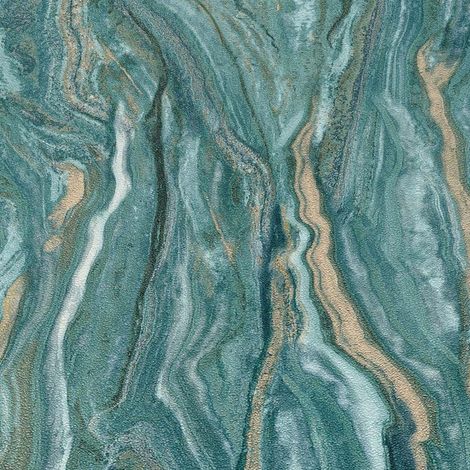 Elle Decoration Teal And Gold Marble Effect Wallpaper Textured Vinyl (1/3)