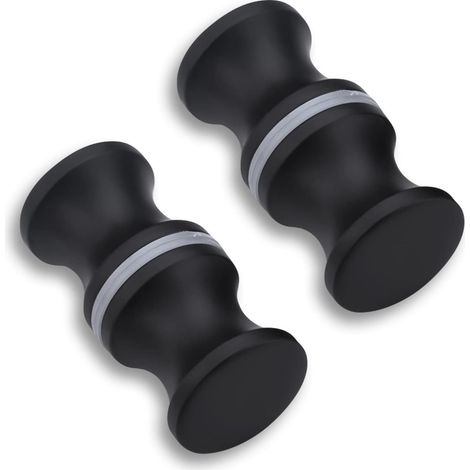 2 Paires Poignées Porte Douche Inox, Design Rainuré Noir Mat, Pour Salle De Bain Cuisine Bureau