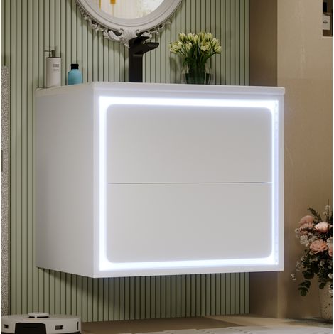 Mobile bagno con lavabo 60 x 46 x 50 cm, 2 cassetti, LED radar, bianco DESVIAE (1/5)