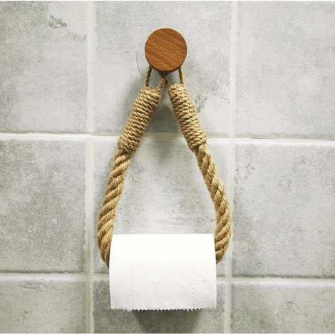 Porte-rouleau de papier toilette autocollant en corde épaisse (2 pièces), style shabby chic en jute, inspiré du style industriel nautique, porte-serviettes vintage pour salle de bain, fixation murale (1/4)