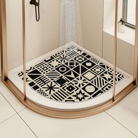 Tappetino da doccia angolare per box doccia interno, antiscivolo, antimuffa, in luffa, a quarto di cerchio curvo per bagno con scarico (nero, 60 x 60 cm) (1/5)