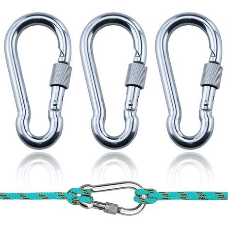 Mousquetons à vis en acier inoxydable 304 - Lot de 3, M8, fermeture à vis - Adaptés aux pompiers et aux charges lourdes (1/5)
