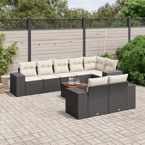 vidaXL Set Divani da Giardino 9 pz con Cuscini Nero in Polyrattan (1/5)