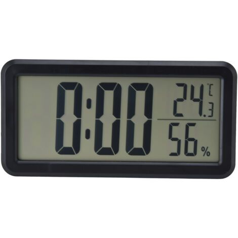 Sveglia digitale portatile nera, con display di temperatura e umidità, orologio elettronico digitale LCD da parete per dormitorio e ufficio. (1/4)