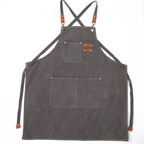 (Grau) Herren-Küchenschürze aus Segeltuch mit 3 Taschen, wasserdichte und verstellbare Schürze für Grill, Restaurant, Garten, Schreiner, 78 x 68 cm
