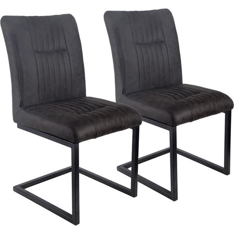 Lot 2 chaises tissu gris anthracite vintage pieds métal noir - VIVI 2 (1/5)