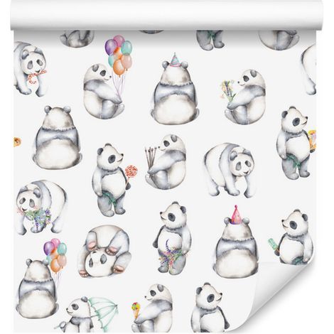Papel pintado de pandas alegres para salón y dormitorio, 50x1000 cm. (1/5)
